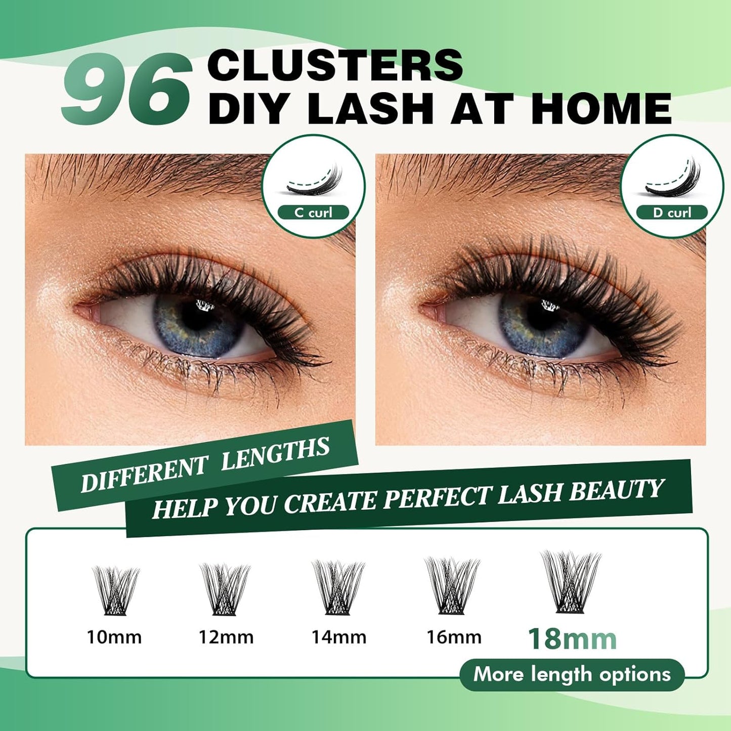 Lash Clusters 96pcs Individual Lashes Y01 C Curl 10mm Eyelash Clusters KEYYOU Volume Wispy Lash Extension Soft&Comfortable Easy DIY at Home(Y01 C-10mm)