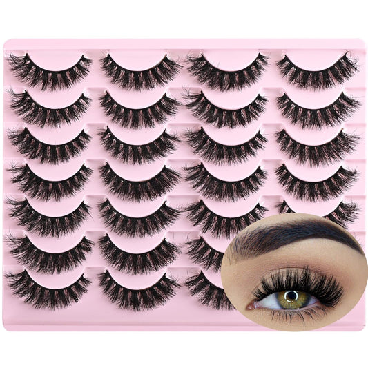 FARRED Wispy Mink Lashes Fluffy False Eyelashes 14 Pairs Fake Eyelashes Natural Look Short Natural Lashes Cat Eye Lash Wispy Volume Eyelash Faux Mink Strip Lashes Pack for Daily Makeup (F19 | 6-13 mm)