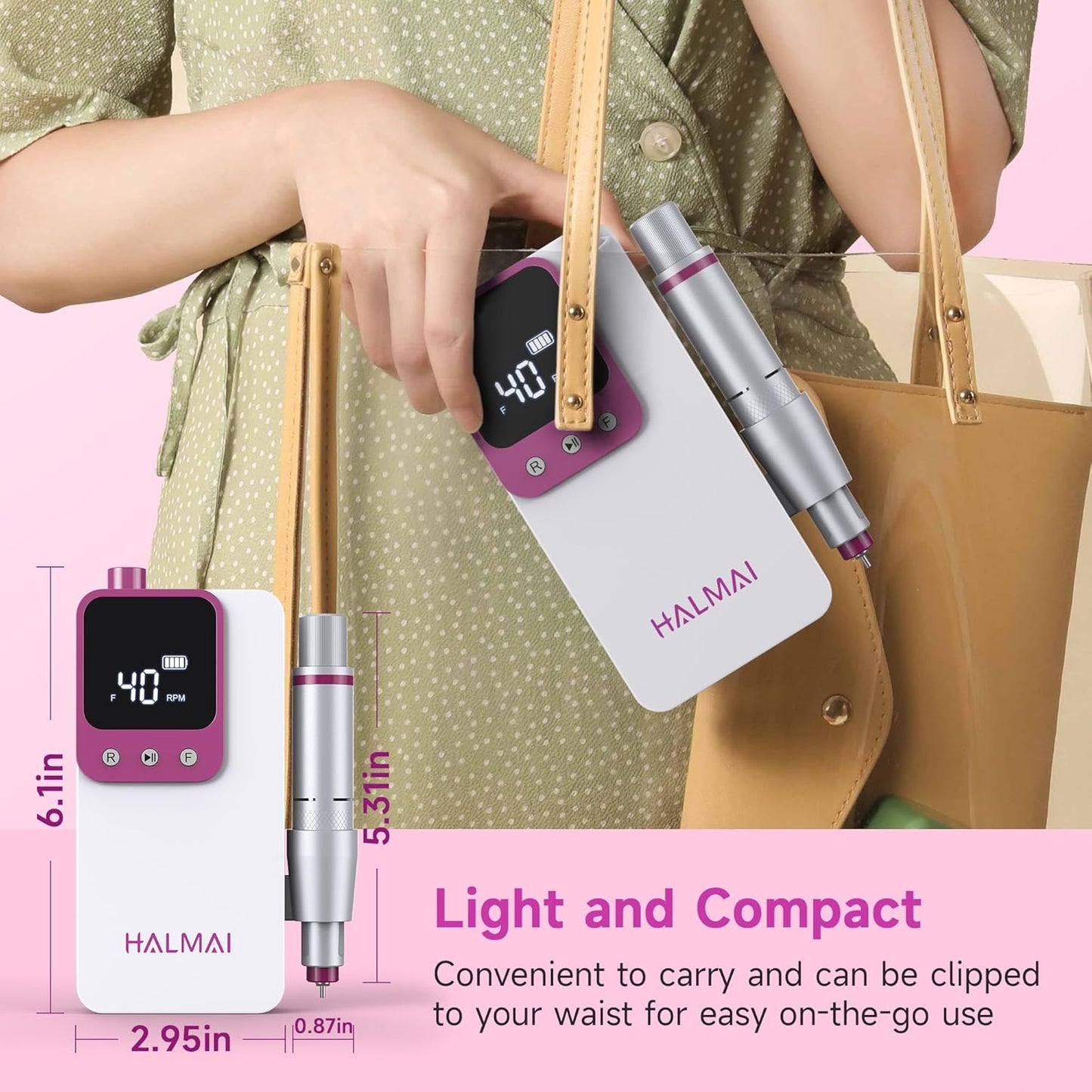 Electric Nail Drill Professional, Portable Nail File for Acrylic Gel Nails, Cordless Rechargeable Ultra Power Nail Drill Kit 40000RPM, HMC320 Salon-Grade Efile Nail Machine (White)