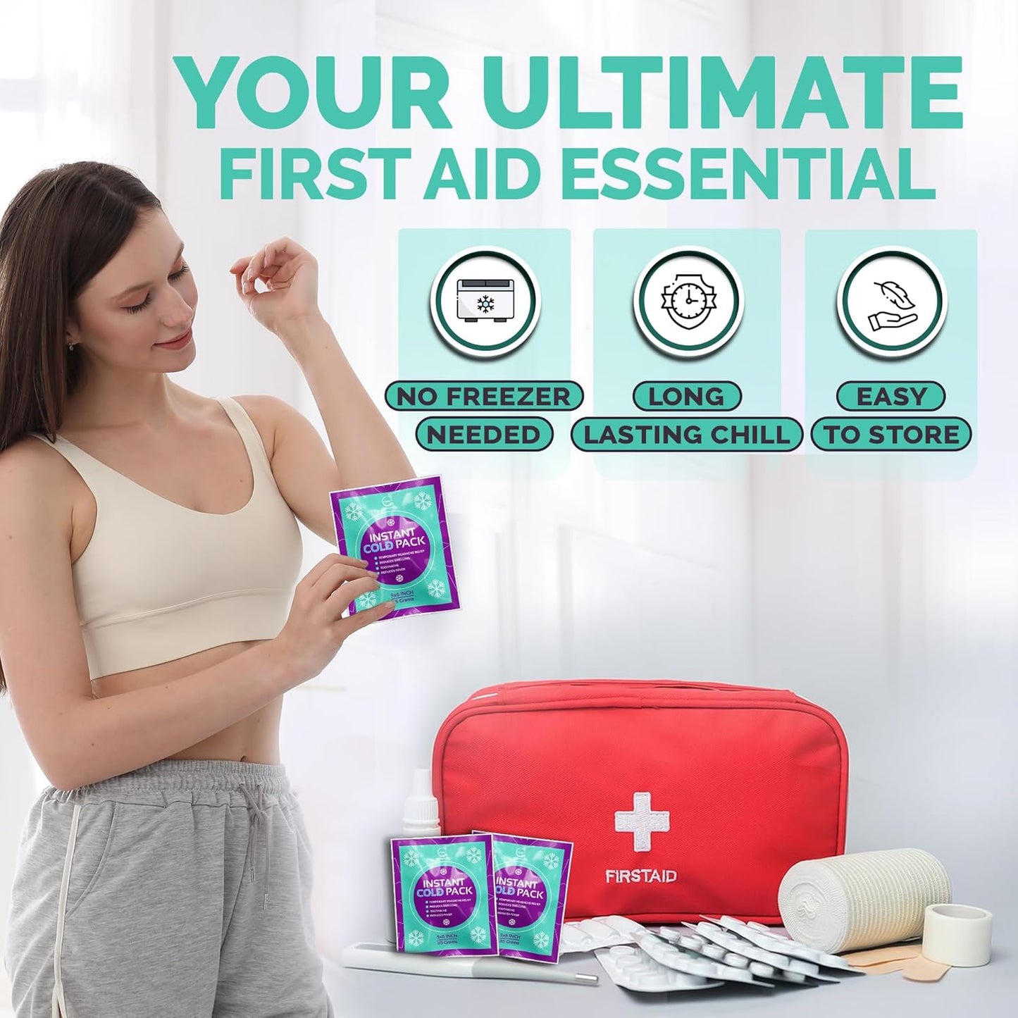 Disposable Instant Ice Cold Packs (6” x 5”) Bulk 100 Pack | Cold Compress Ice Pack for Pain Relief, First Aid & Outdoor