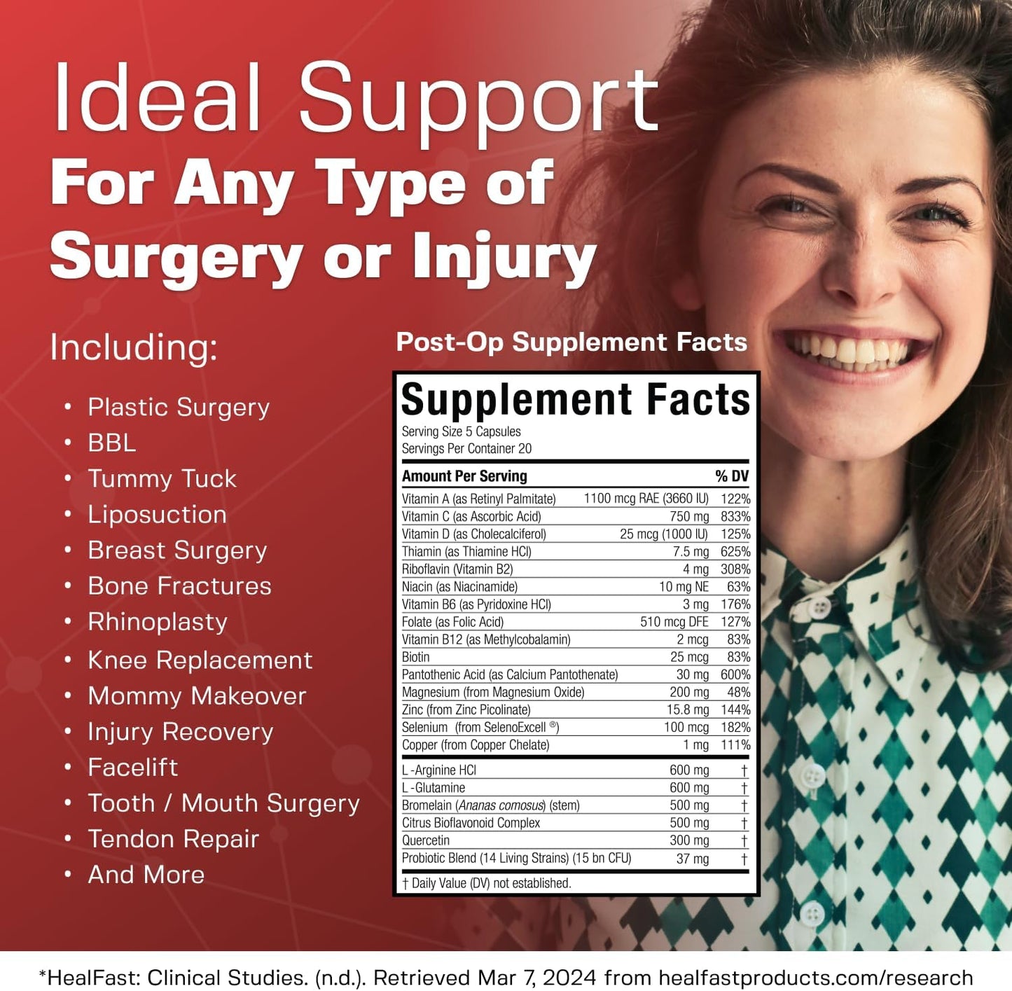 Complete Surgery & Injury Recovery Supplement: for Wound, Scar Treatment & Bruising w/Vitamins, Bromelain, Quercetin & Probiotics (Pre+Post Op)