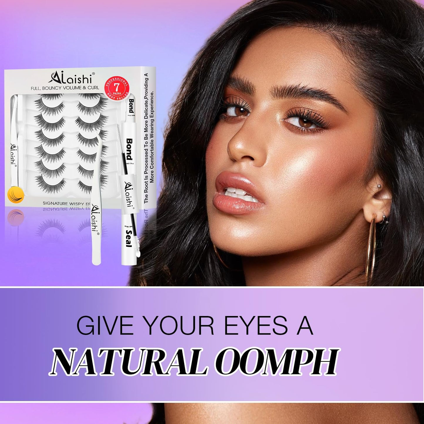 Wispy False Eyelashes Kit With Bond, Seal and Tweezer, 7 Pairs Natural Look Fake Cat Eye Lashes Strips Thin Band Extensions Waterproof Easy Eyelashes for Beginners DF2