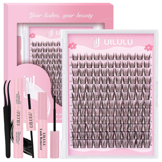 Lash Clusters kit 10-18mm DIY Lash Extension Kit 132 D Curl Lash Clusters 0.07D Wispy Individual Lashes Clusters False Eyelashes Natural Eye Lash Kits Extensions Kit U09 Kit