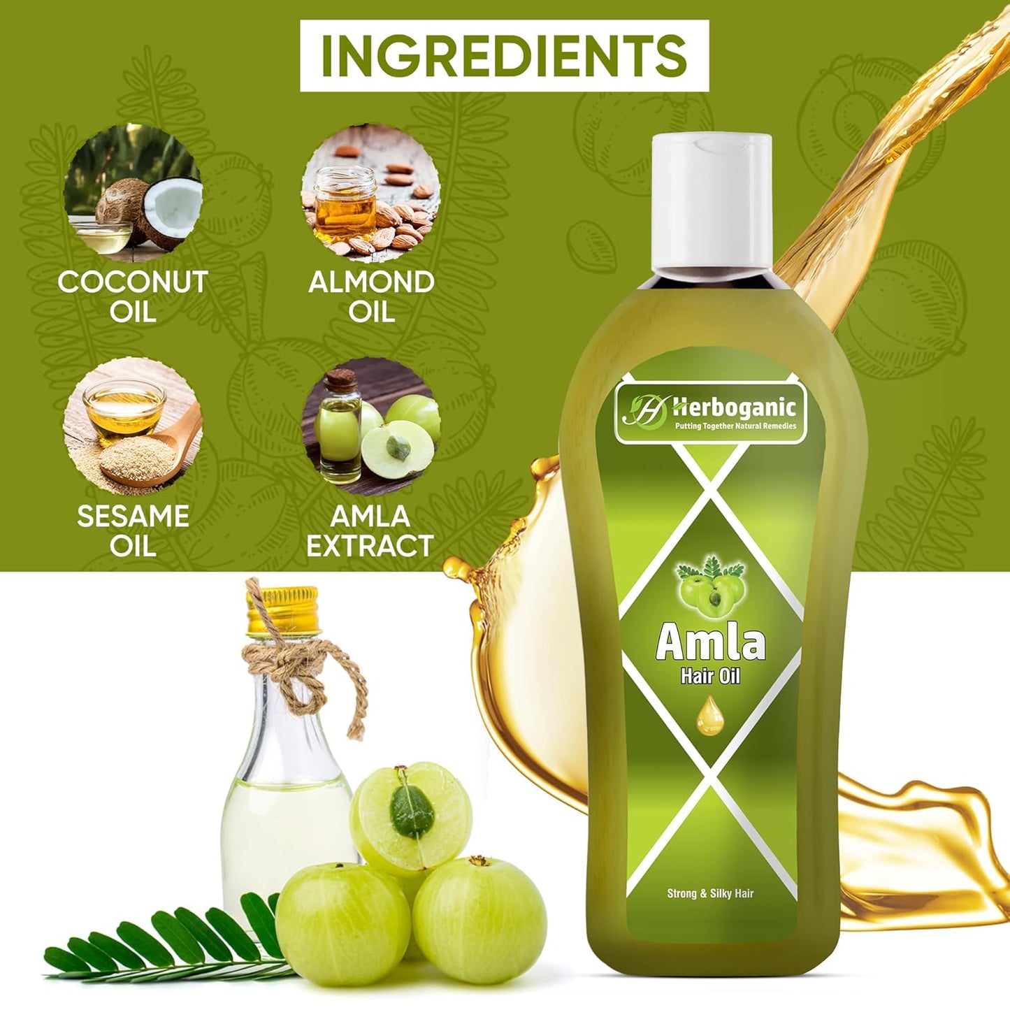 Amla Herbal Hair Oil, Stimulated Hair Growth, Reducing Hair Loss, Improve Scalp Circulation by Herboganic 5 Fl. Oz…