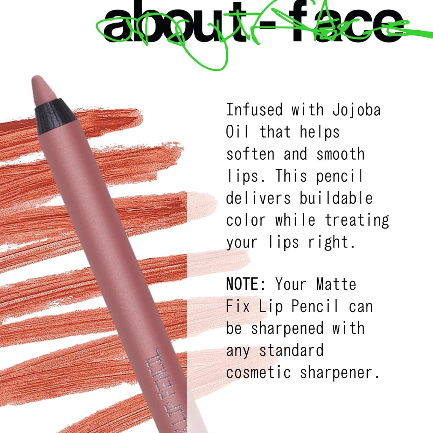 about-face Matte Fix Lip Pencil Raw Kiss – Long-Wear, Creamy Matte Lip Liner with Hyaluronic Acid & Vitamins C & E – Vegan, Cruelty-Free, Clean Beauty – 0.042 oz (Burnt Sienna)