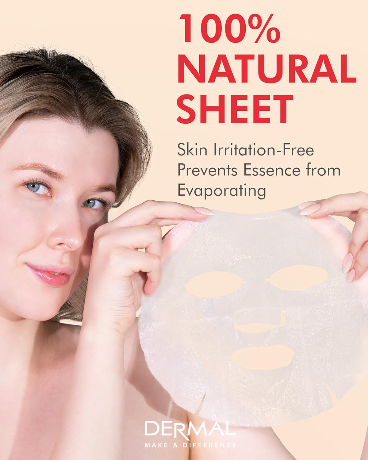 DERMAL Rose Collagen Essence Korean Facial Mask Sheet Pack of 10 - Reviving Tired Skin, Soothing & Hydrating - Hypoallergenic Skin Friendly Sheet