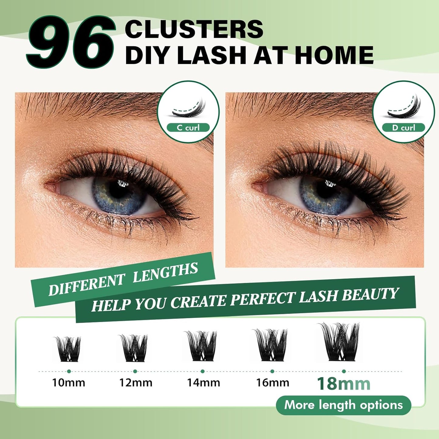 Lash Clusters,96 Pcs Cluster Lashes Y10 D Curl 8-18MIX DIY Lash Extensions Eyelash Clusters,KEYYOU Volume Wispy Individual Lashes Soft&Comfortable Easy DIY at Home(Y10,D-8-18MIX)