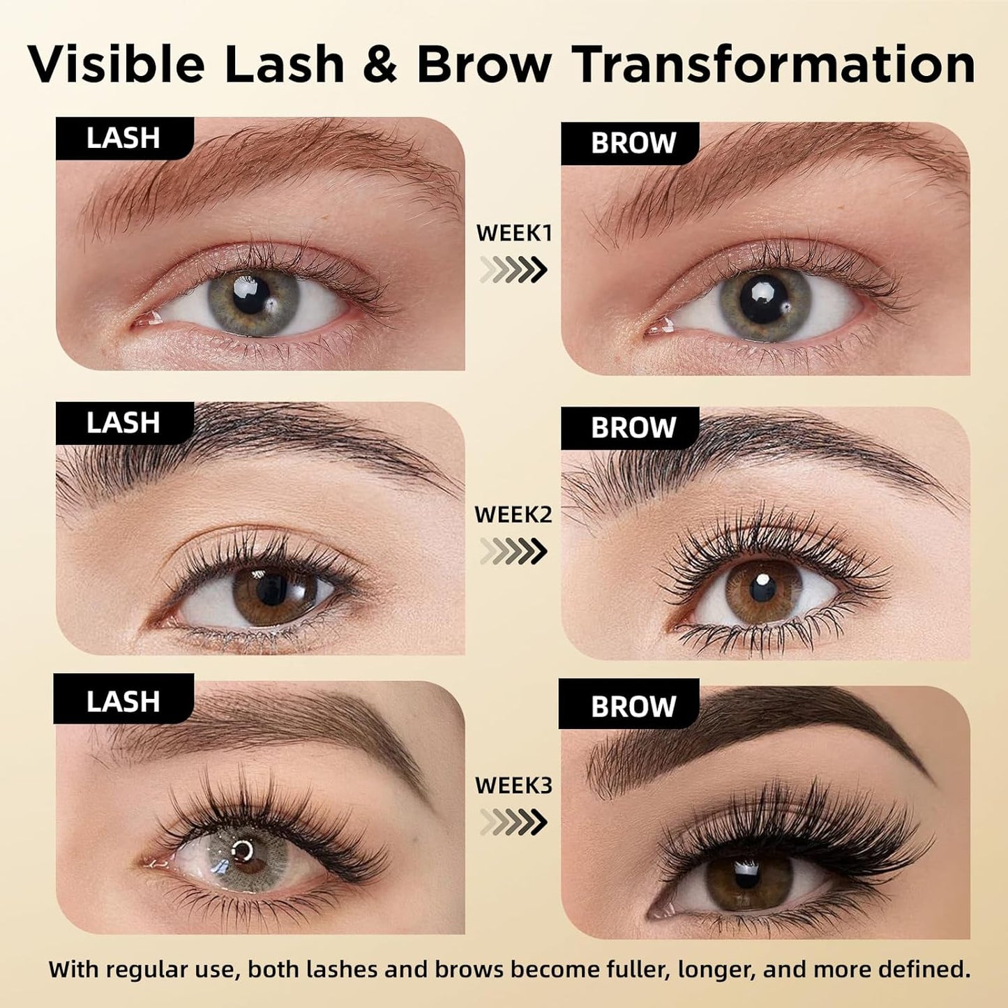 Eyelash & Eyebrow Growth Serum – 15 Plant Extracts for Longer, Denser & Fuller Lashes & Brows, Boosts Natural Hair Development,eyelash serum,Hypoallergenic Oil-Free,lash growth serum (Golden Yellow)