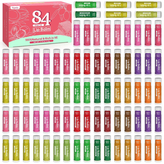 Yopela 84 Pack Lip Balm Bulk Variety Set,14 Flavors Hydrating & Natural Lip Balms, Moisturizing Dry Cracked Lips, Chap Stick Gift Set for Women, Men, Kids