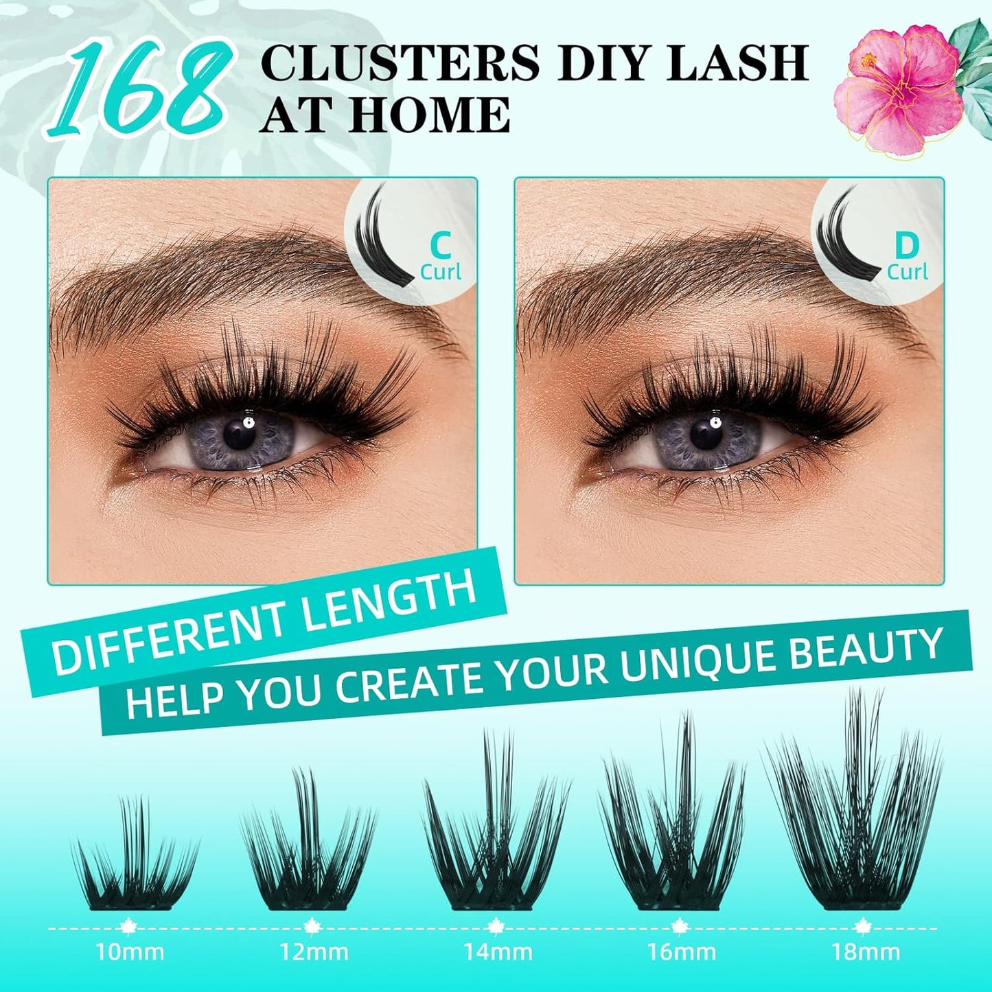 Lash Clusters Wet Look 168Pcs Eyelash Cluster Ultra-Thin Lash Band Eyelashes Extensions Spiky Anime Wide Span Lashes(Orchid,C-16mm)