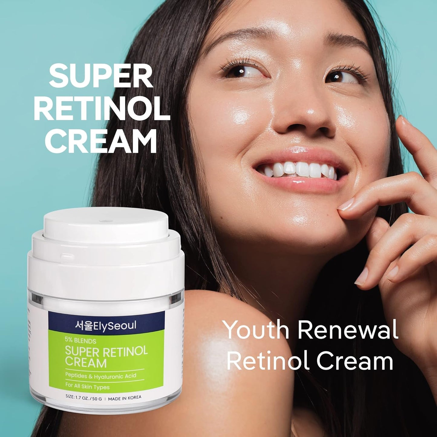Retinol Cream for Face Korean Skincare: Anti-Aging Collagen Peptides & Hyaluronic Acid Face Cream for Women, 1.7 oz.