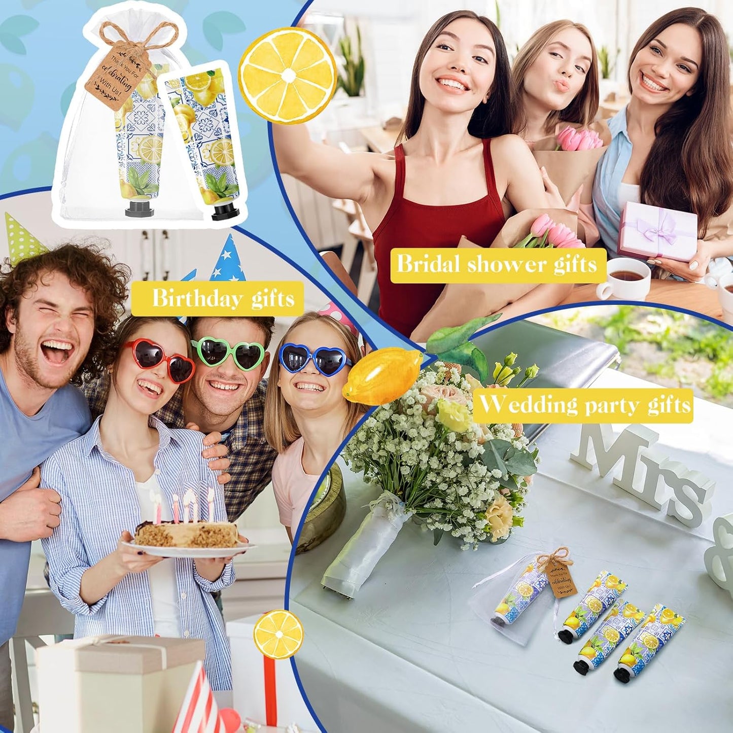 48 Sets Baby Shower Hand Cream Party Favors for Guests Gift Bulk Travel Size Hand Lotion Set for Baby Shower Wedding Christmas(Lemon)