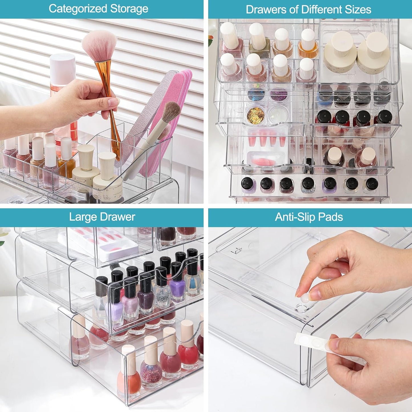 Vtopmart 5 Tier Clear Makeup Organizer with Drawer, Cosmetic Storage for Dresser Countertop and Bathroom Vanity, Beauty Holder for Lipstick Brush Skincare