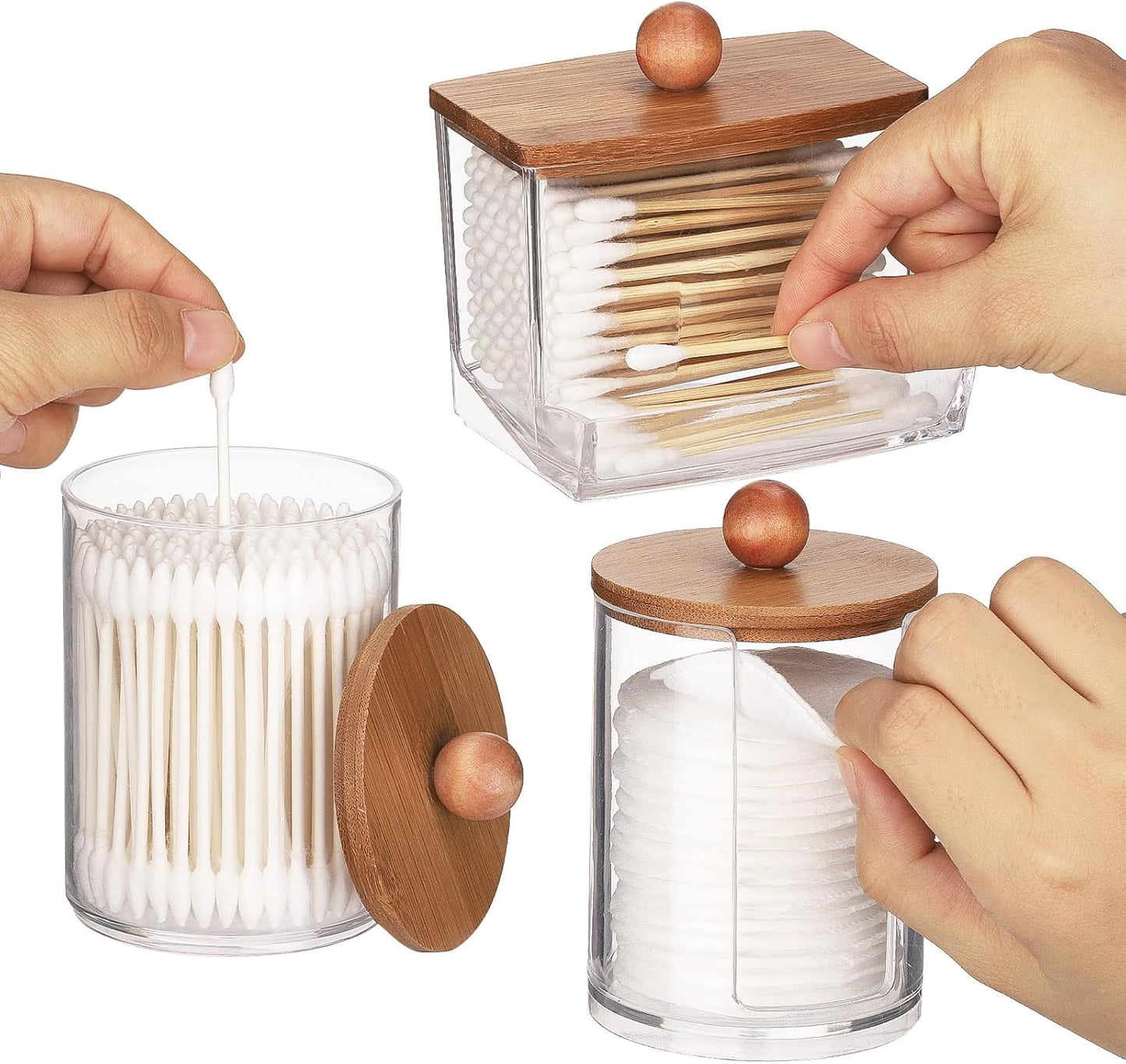 Tbestmax Bathroom Organizer Accessories Set-10 oz,7 oz Qtips Holder Storage with Bamboo Lids, Cotton Ball/Swabs Dispenser, Apothecary Jar 3 Pcs