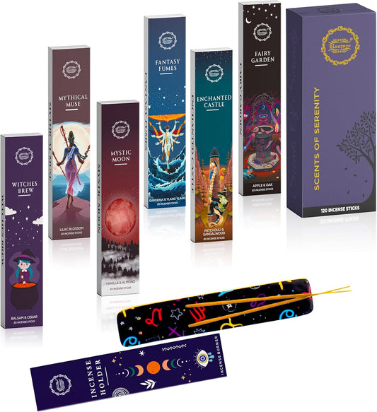 Raajsee Natural Incense Sticks with Inscent Holder, Pack of 6 Organic Insence-Sticks, 120 Incent Sticks, No Black Smoke,Witchy Gifts, Balsam & Cedar, Sandalwood, Apple Oak, Ylang Ylang, Vanilla