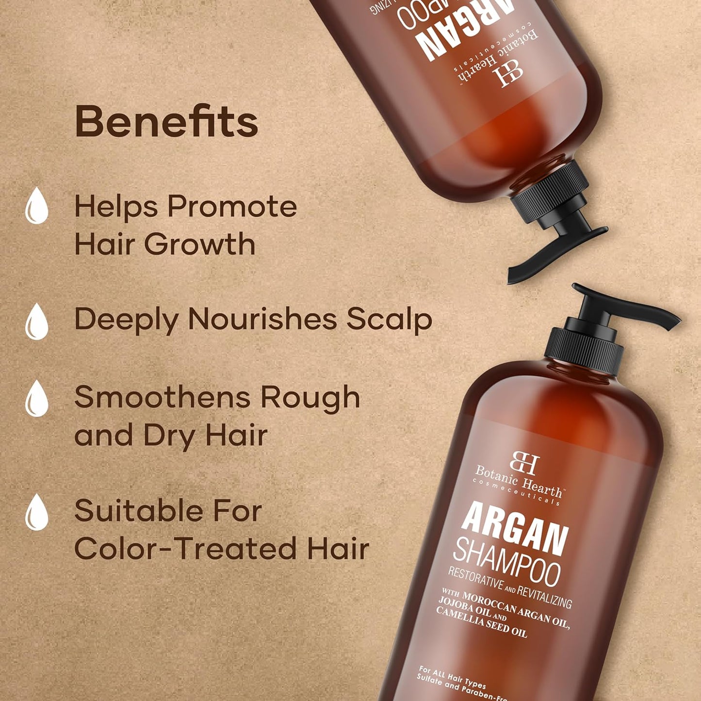 Botanic Hearth Argan Shampoo, Hydrating & Volumizing, Sulfate & Paraben Free, All Hair Types & Color Treated Hair, Men and Women 16 fl oz