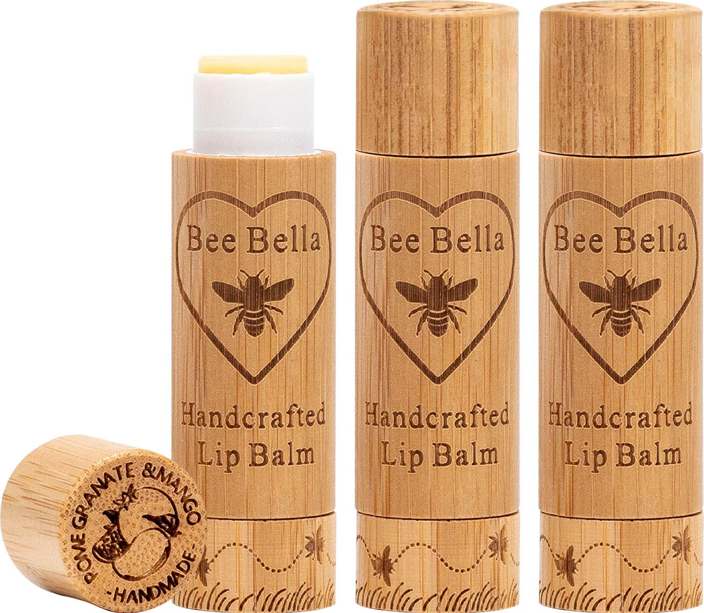 Bee Bella Lip Balm, Pomegranate Mango, 3 Pack - Moisturizing Lip Care, 100% Natural, Original Organic Beeswax with Vitamin E, Handmade in USA