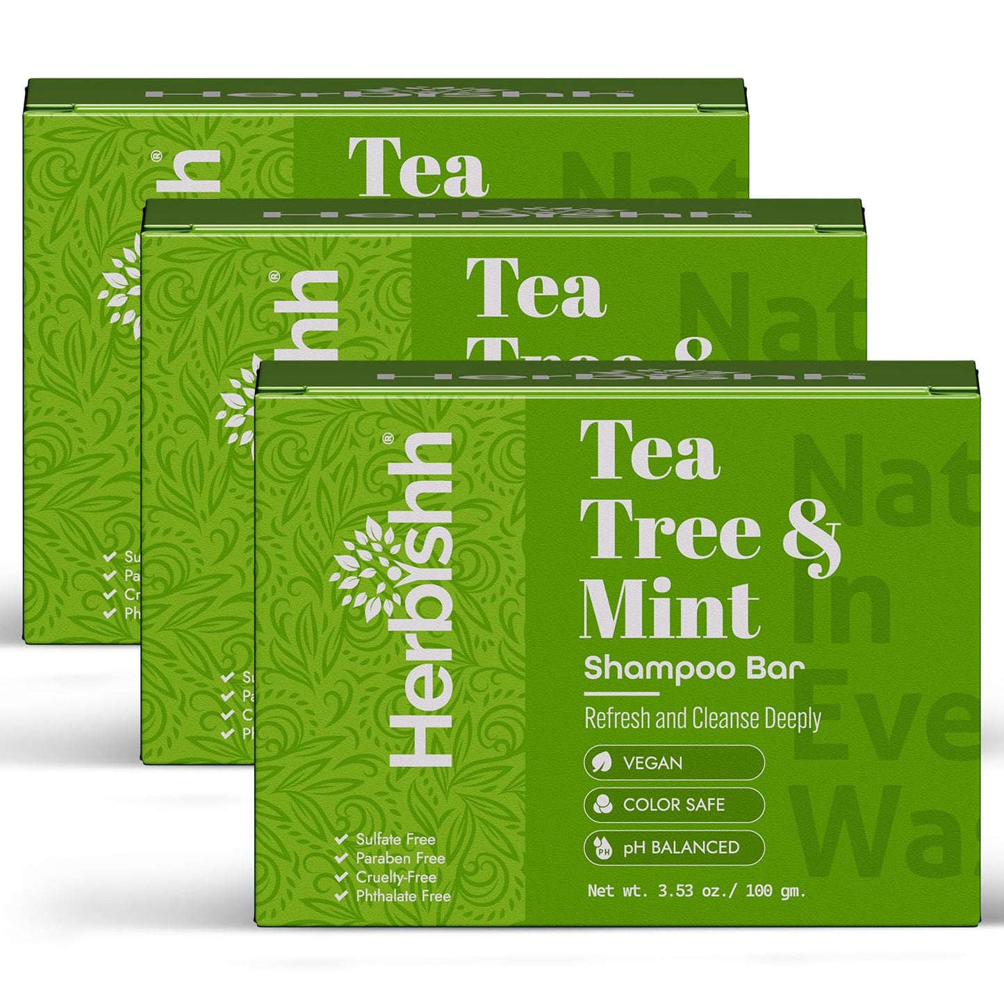 Herbishh Tea Tree & Mint Shampoo Bar – Tea Tree Oil Soap Bar for Oily Hair & Scalp Cleanse – Solid Travel Size Shampoo for Men & Women – Minty Deep Cleansing, 3.53 oz pk of 3