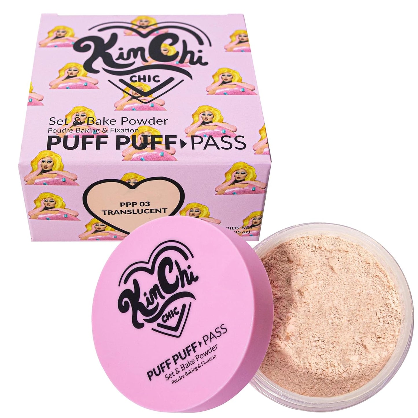 Kimchi Chic Beauty Puff Puff Pass Set and Bake Setting Powder for Makeup, Extra Fluffy Loose Face Powder Poof, Soft Natural Face Makeup for Uneven Skin Tone, 03 Translucent
