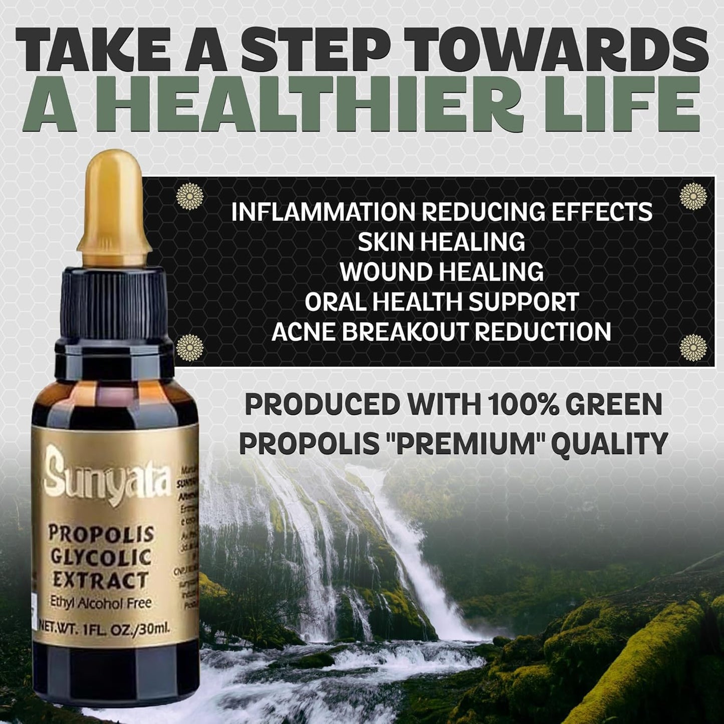 Sunyata Brazilian Green Bee Propolis Liquid Extract – No Alcohol, Natural Immune Support & Antioxidant, 30ML (3 Pack)