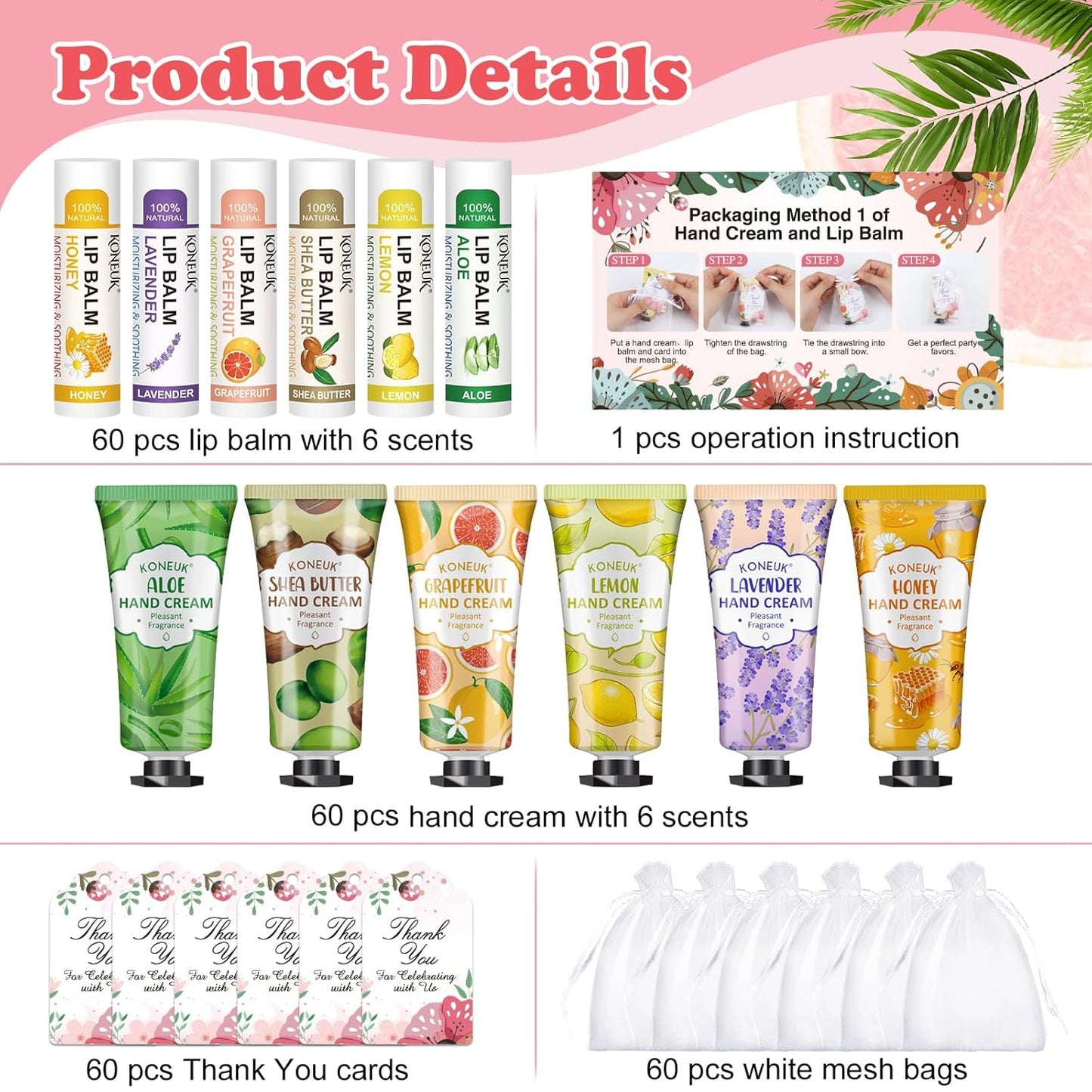 60 Pack Hand Cream Bulk and Lip Balm Bulk Sets, Bridal Shower Gifts, Bridesmaid Gifts and Baby Shower Party Favors for Guests, Employee Appreciation Gifts, Birthday Gifts and Small Gifts for Women