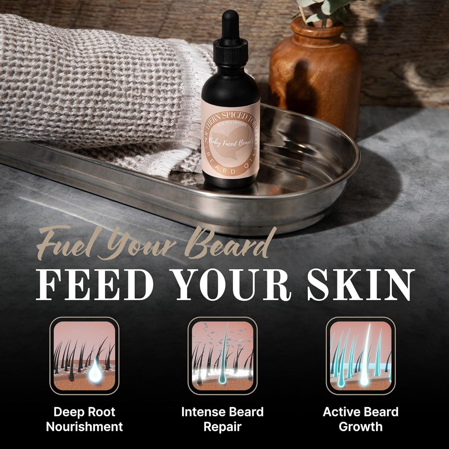 Tuscan Cooper's Baby Faced Beards Oil for Men - Hydrating, Nourishing, Natural Beard Softener and Conditioner for All Hair Types. Coconut, Jojoba, and Sweet Almond Moisture - Lumberjack Scent