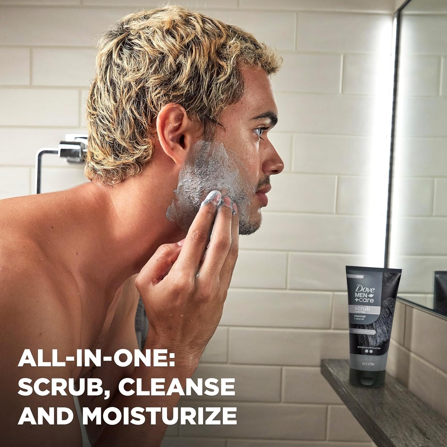 Dove Men+Care Body and Face Scrub Charcoal & Clove Oil Deeply Exfoliates for Hydrated & Nourished Skin 100% Gentle Cleanser, No Sulfate Cleansers or Parabens 9 oz