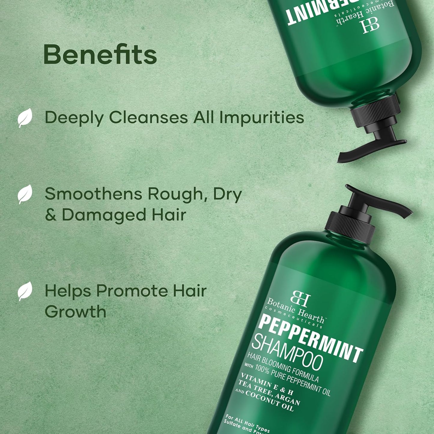 Botanic Hearth Peppermint Oil Shampoo | Hair Blooming Formula With Keratin For Thinning Hair | Fights Hair Loss, | Sulfate Free For Men And Women | 16 Fl Oz